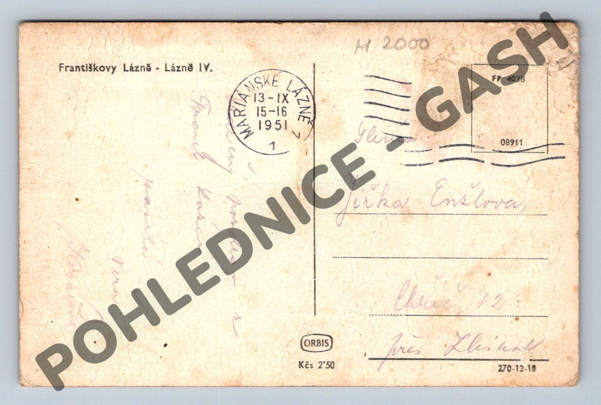 Pohlednice Františkovy Lázně Lázně IV 1951 (M2000)