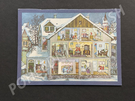 Pohlednice Vánoční adventní kalendář zasněžený dům (M20120)
