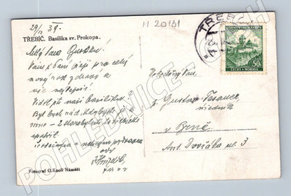 Pohlednice Třebíč bazilika sv Prokopa 1939 (M20131)