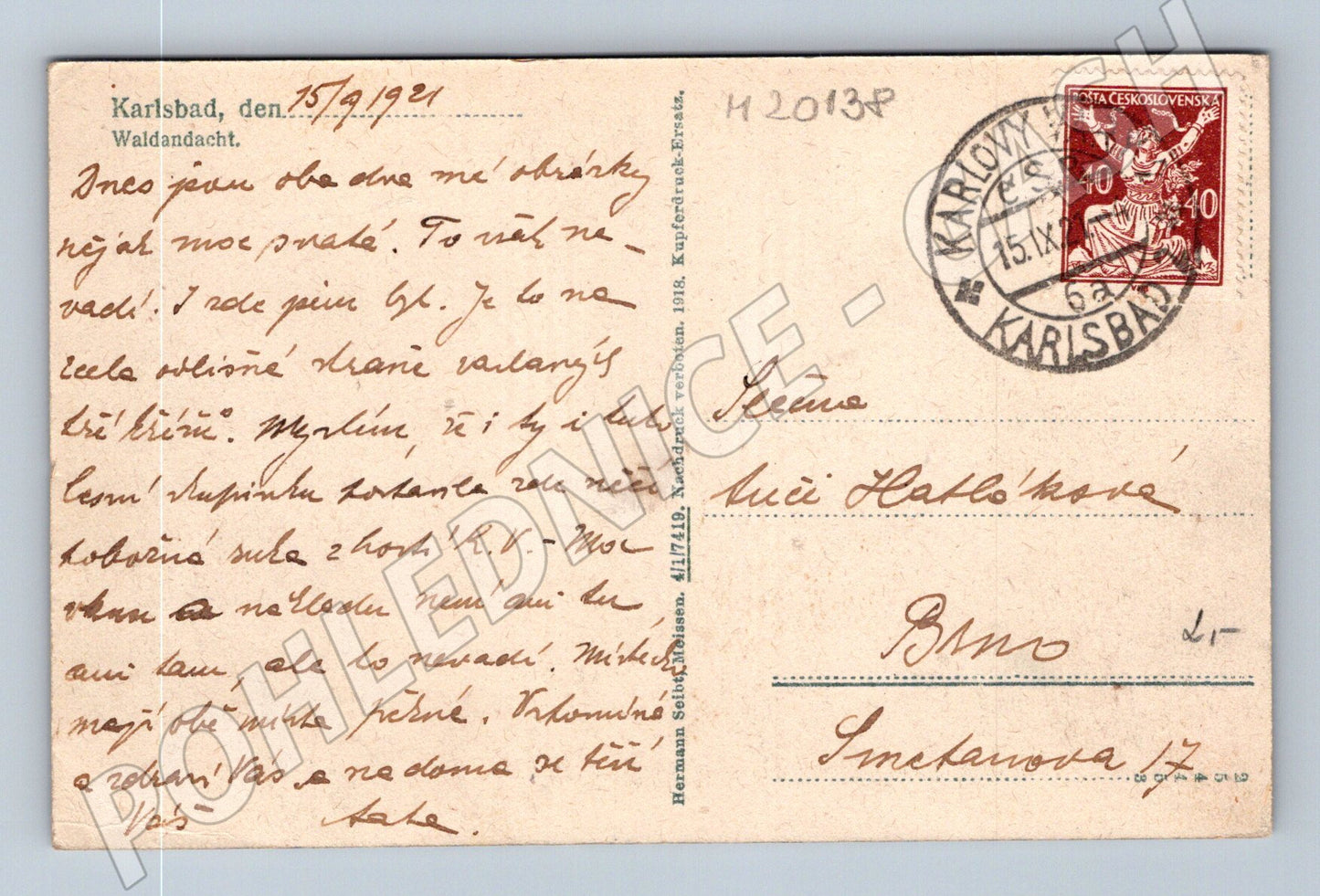 Pohlednice Karlovy Vary lesní zákoutí 1921 (M20138)