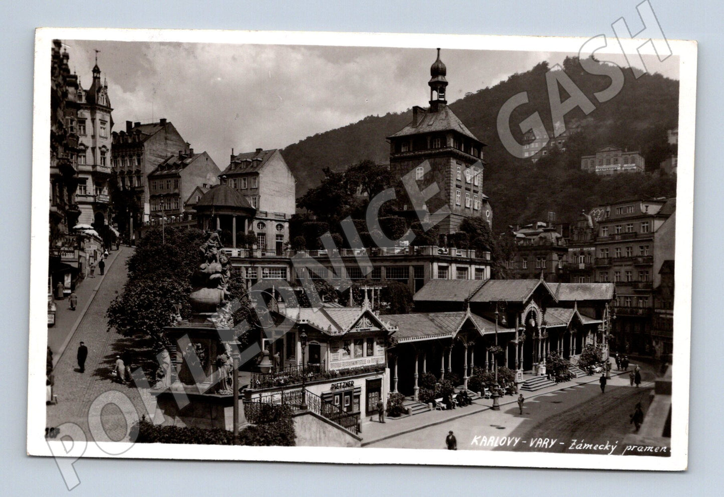 Pohlednice Karlovy Vary Zámecký pramen 1936 (M20142)