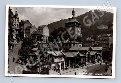 Pohlednice Karlovy Vary Zámecký pramen 1936 (M20142)