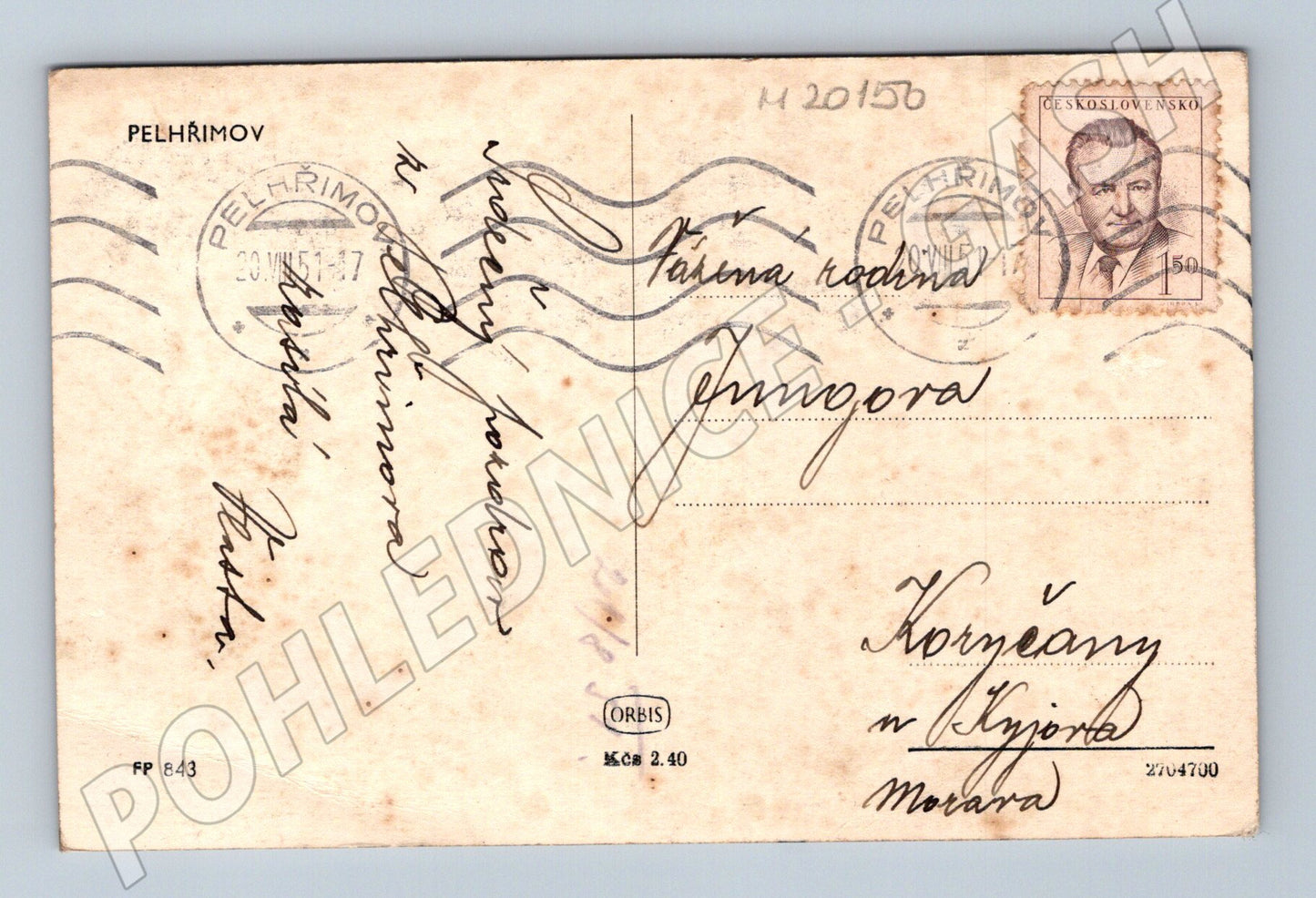 Pohlednice Pelhřimov náměstí 1947 (M20150)