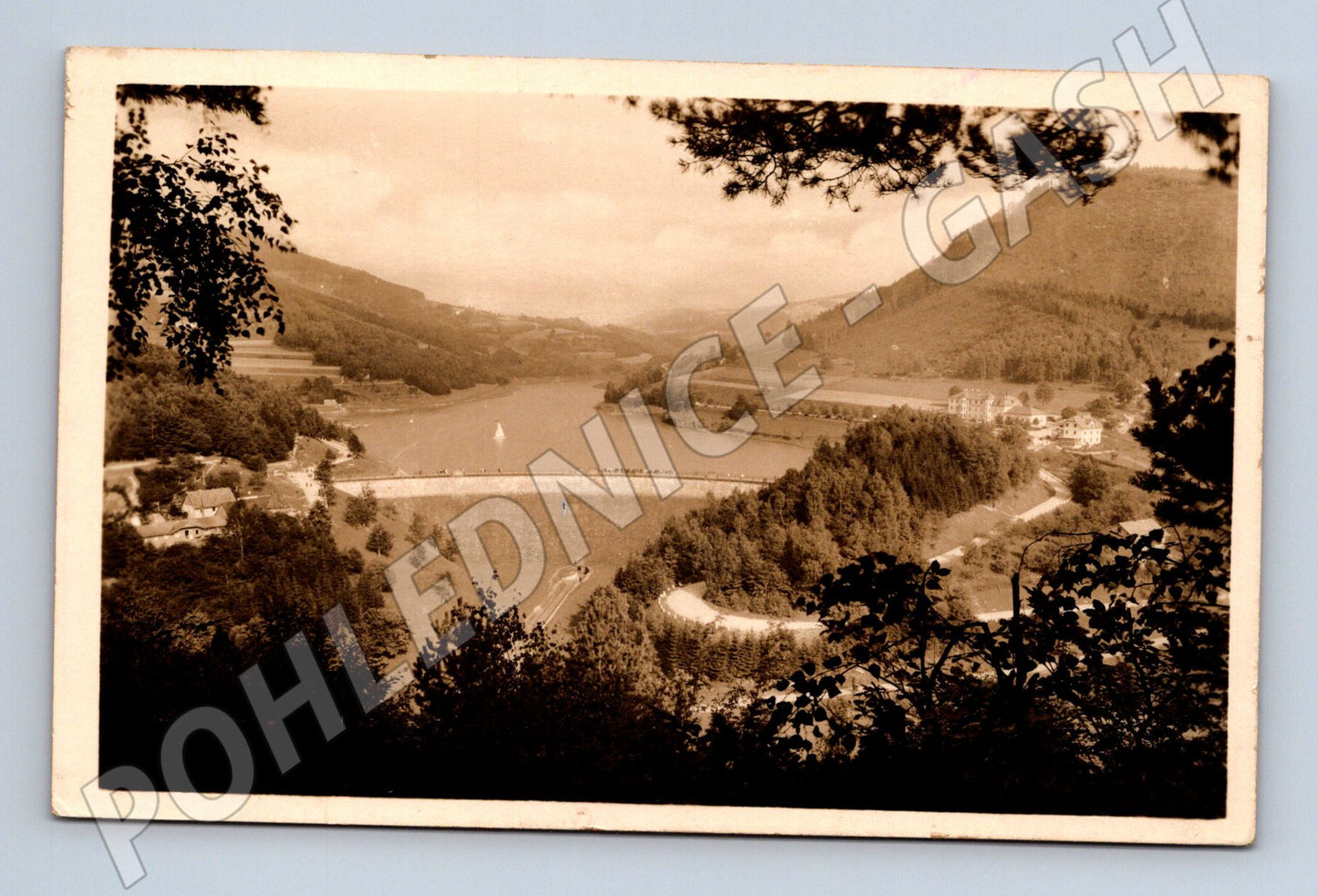 Pohlednice přehrada Bystřička Valašsko 1949 (M20178)