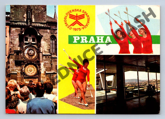 Pohlednice Praha - Spartakiáda 1975, koláž, orloj (M202)