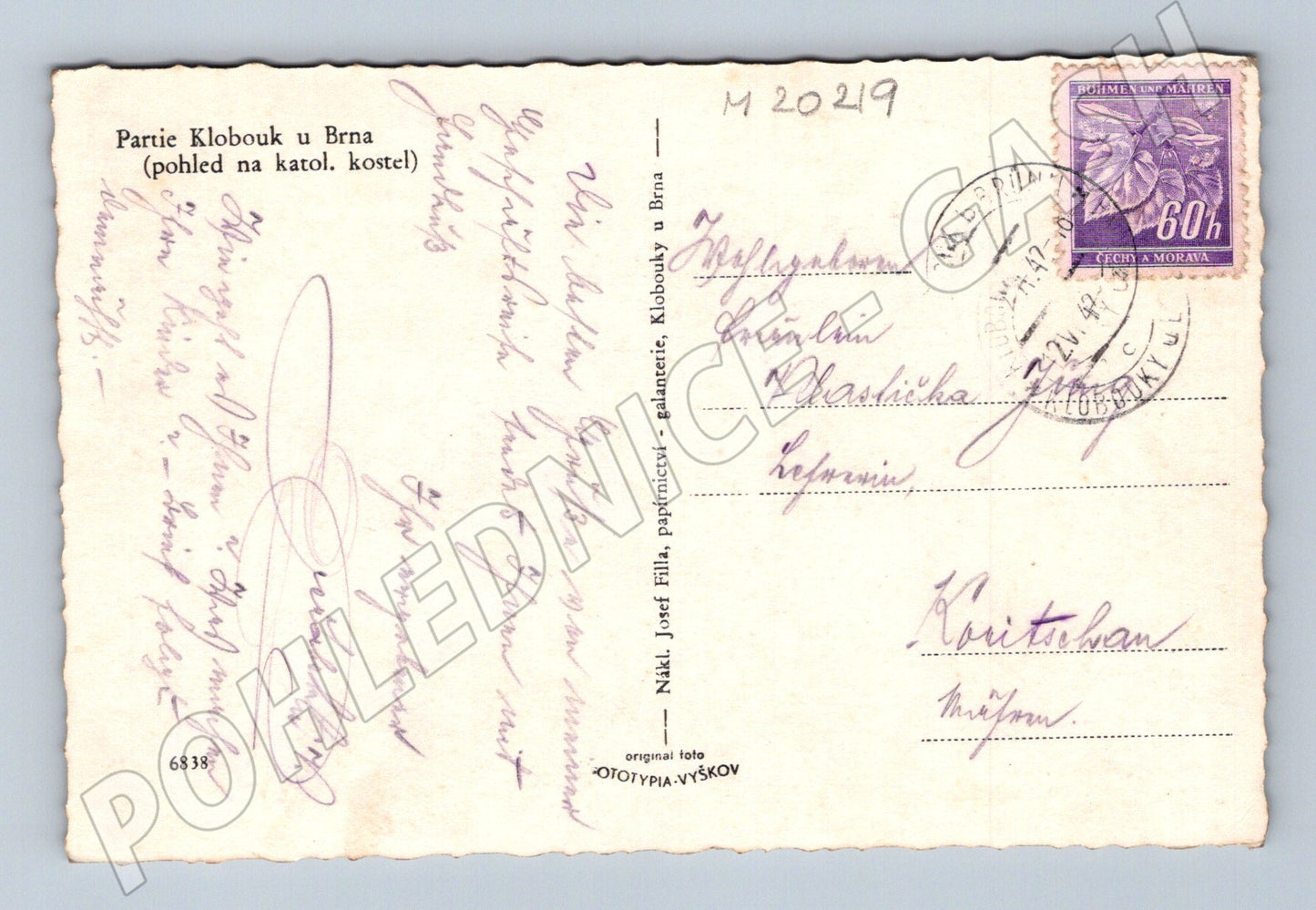 Pohlednice Klobouky u Brna kostel 1943 (M20219)
