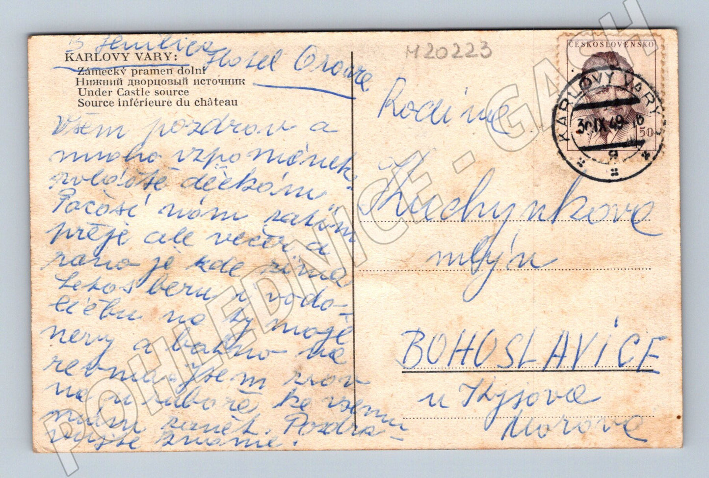Pohlednice Karlovy Vary Zámecký pramen dolní 1940 (M20223)