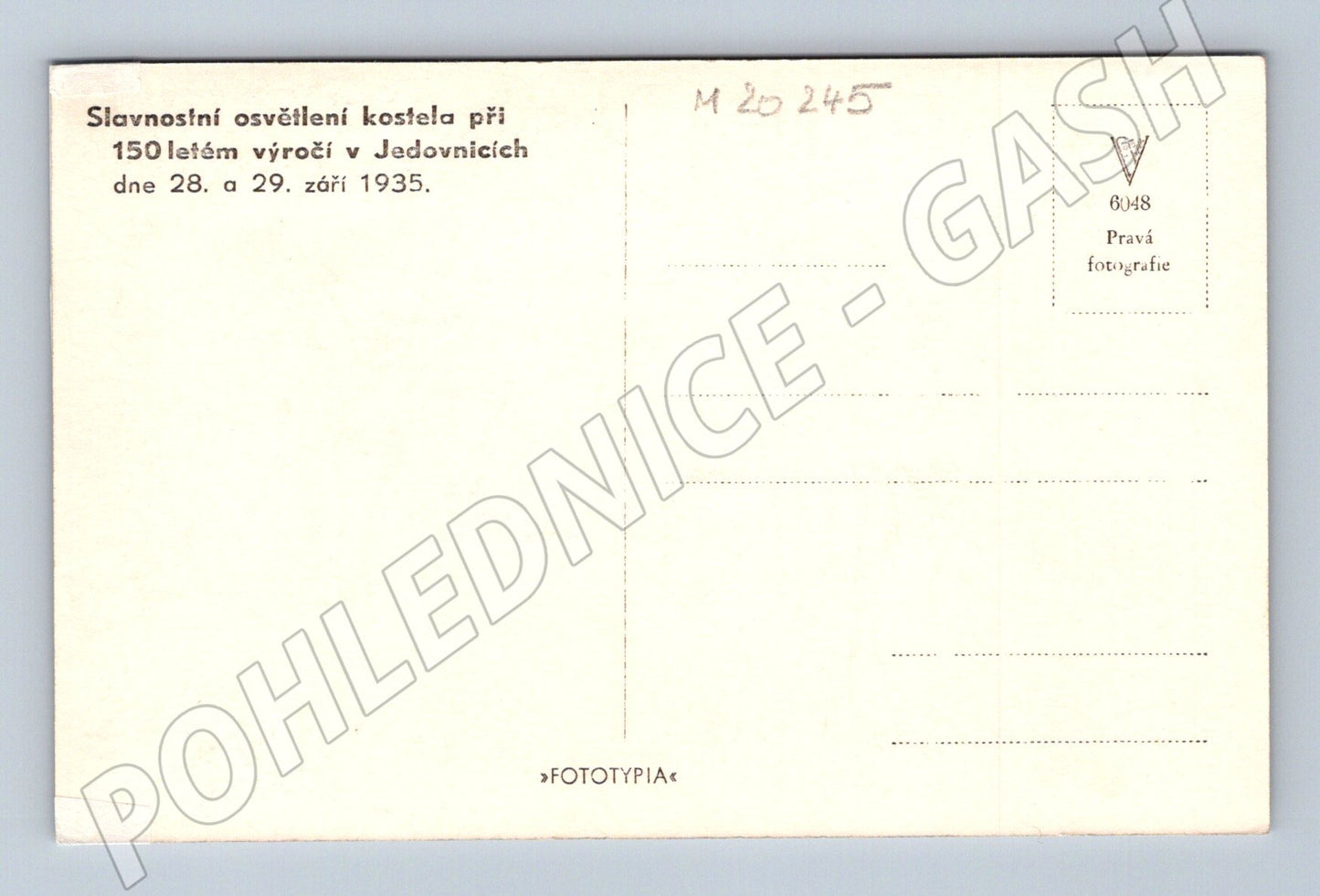 Pohlednice Jedovnický kostel slavnostní osvětlení 1935 (M20245)