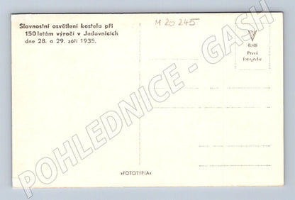 Pohlednice Jedovnický kostel slavnostní osvětlení 1935 (M20245)
