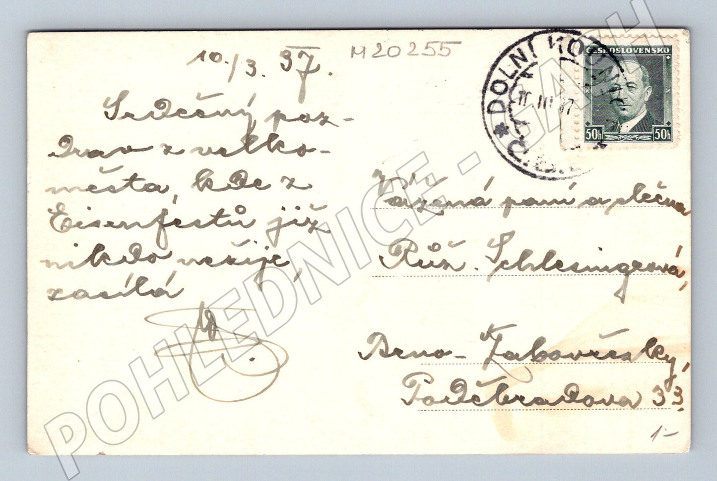 Pohlednice Dolní Kounice 1937 (M20255)
