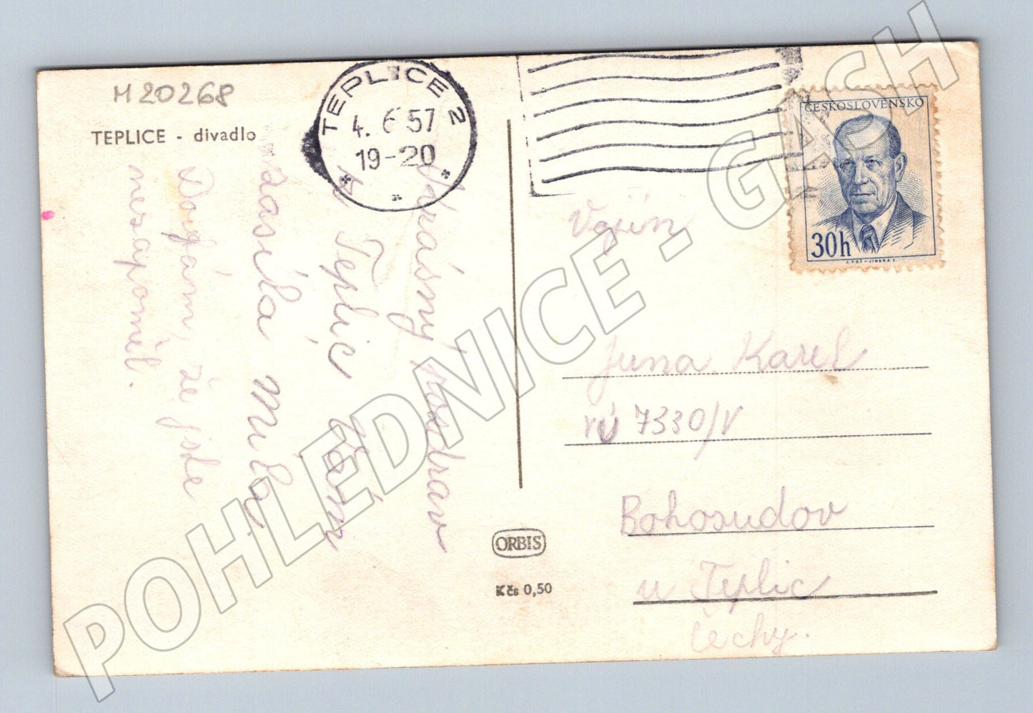 Pohlednice Teplice divadlo 1957 (M20268)