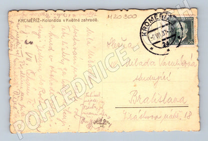 Pohlednice Kroměříž kolonáda Květná zahrada 1937 (M20300)