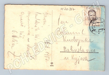 Pohlednice Slezská Opava krajina u řeky 1950 (M20317)