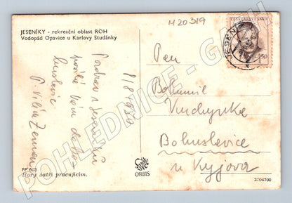 Pohlednice vodopád Opavice Karlova Studánka 1950 (M20319)