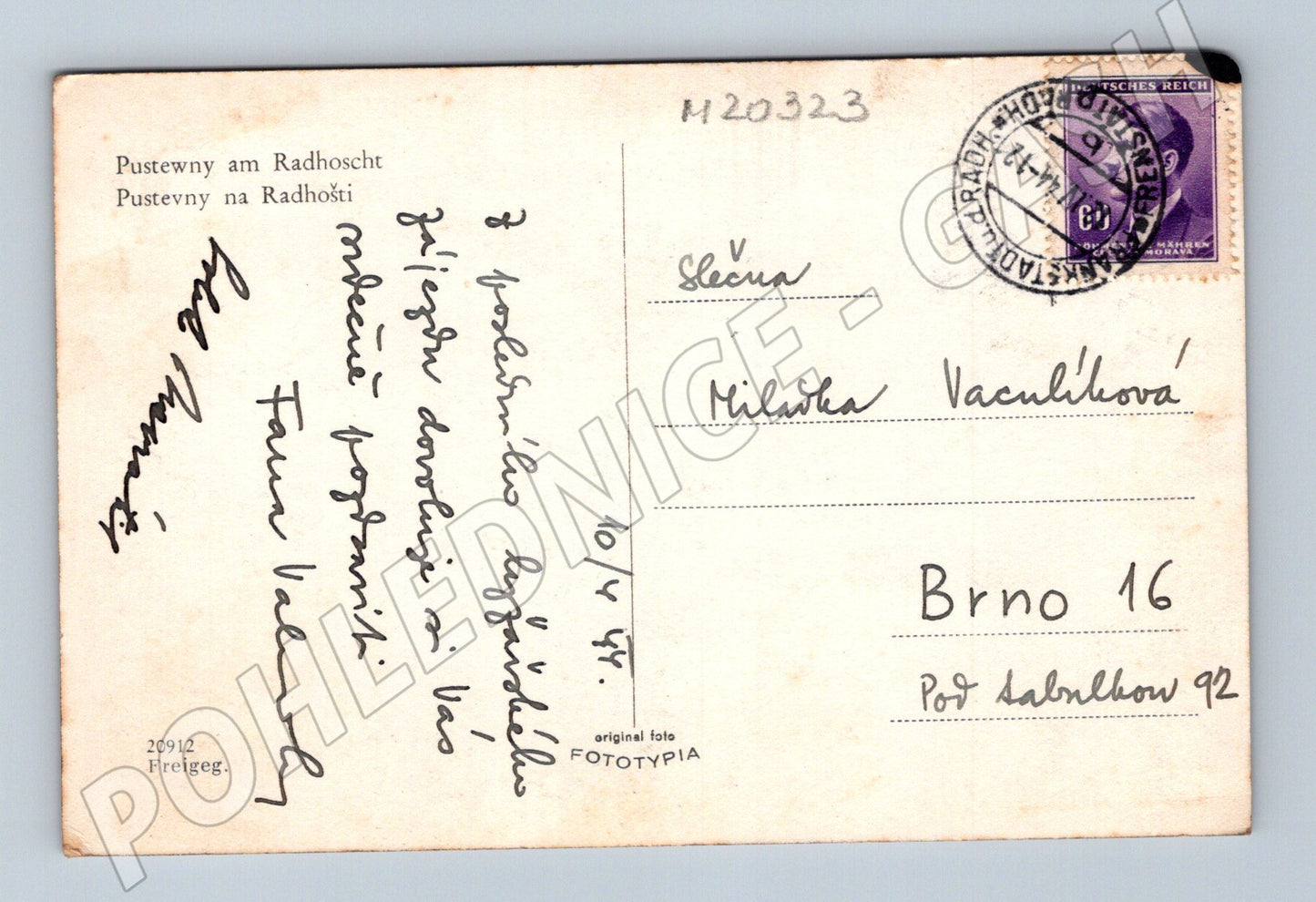 Pohlednice Pustevny Radhošť zimní 1942 (M20323)