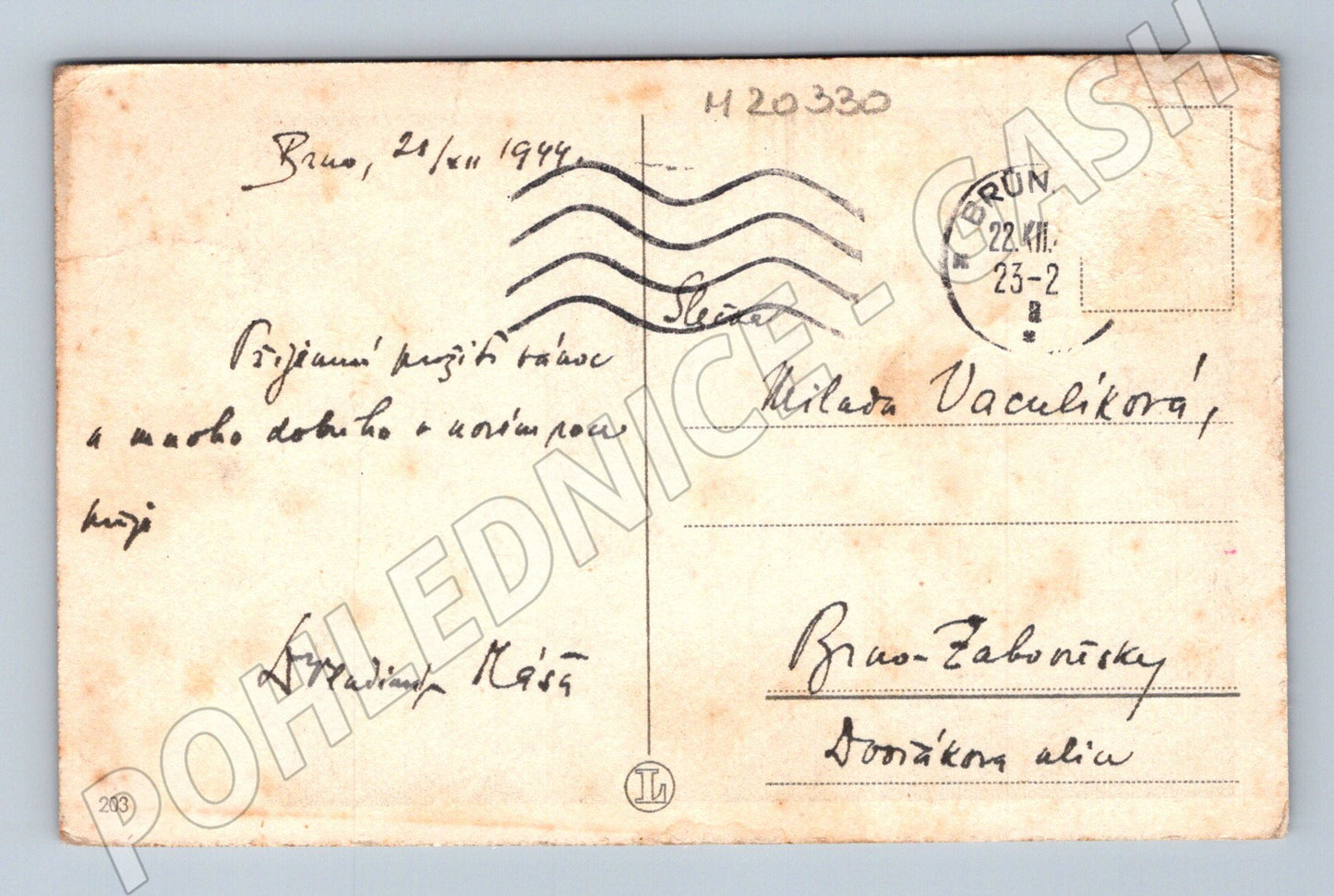 Pohlednice Brno zimní krajina 1944 (M20330)