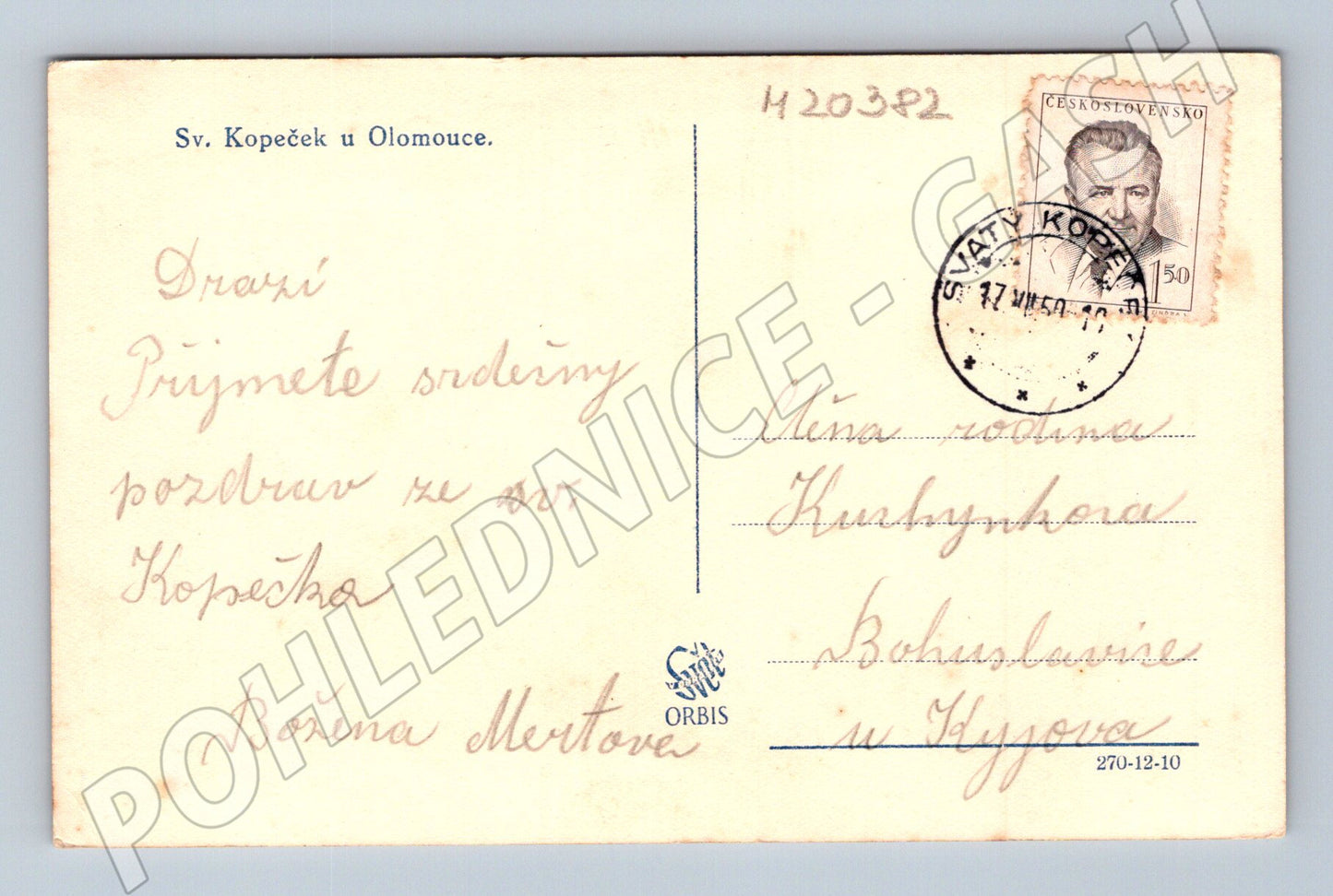 Pohlednice Svatý Kopeček u Olomouce 1954 (M20382)