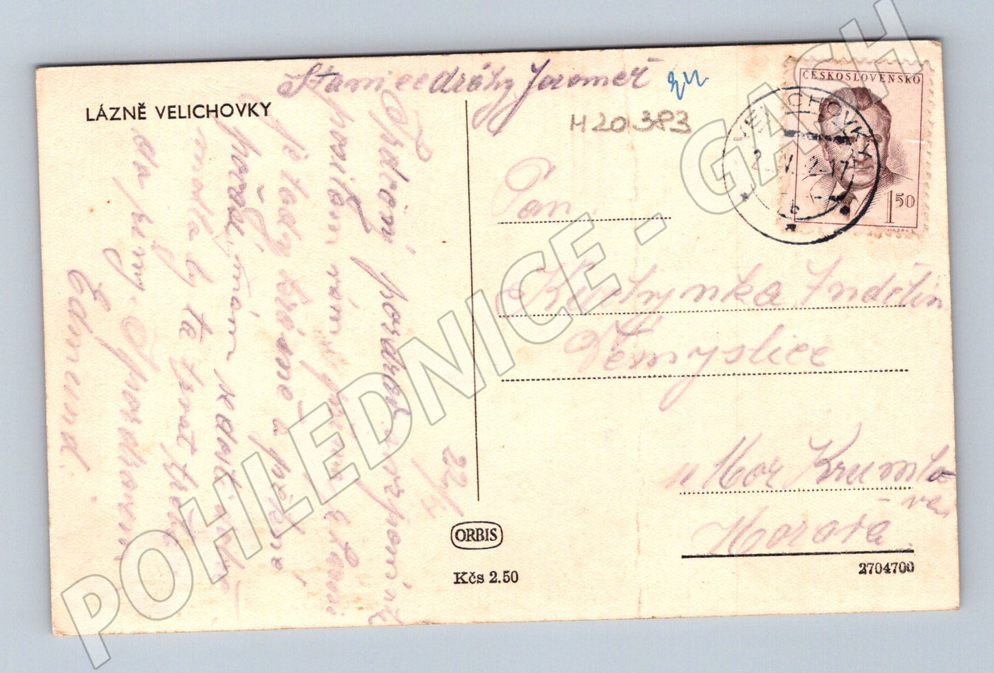 Pohlednice Lázně Velichovky 1949 (M20383)