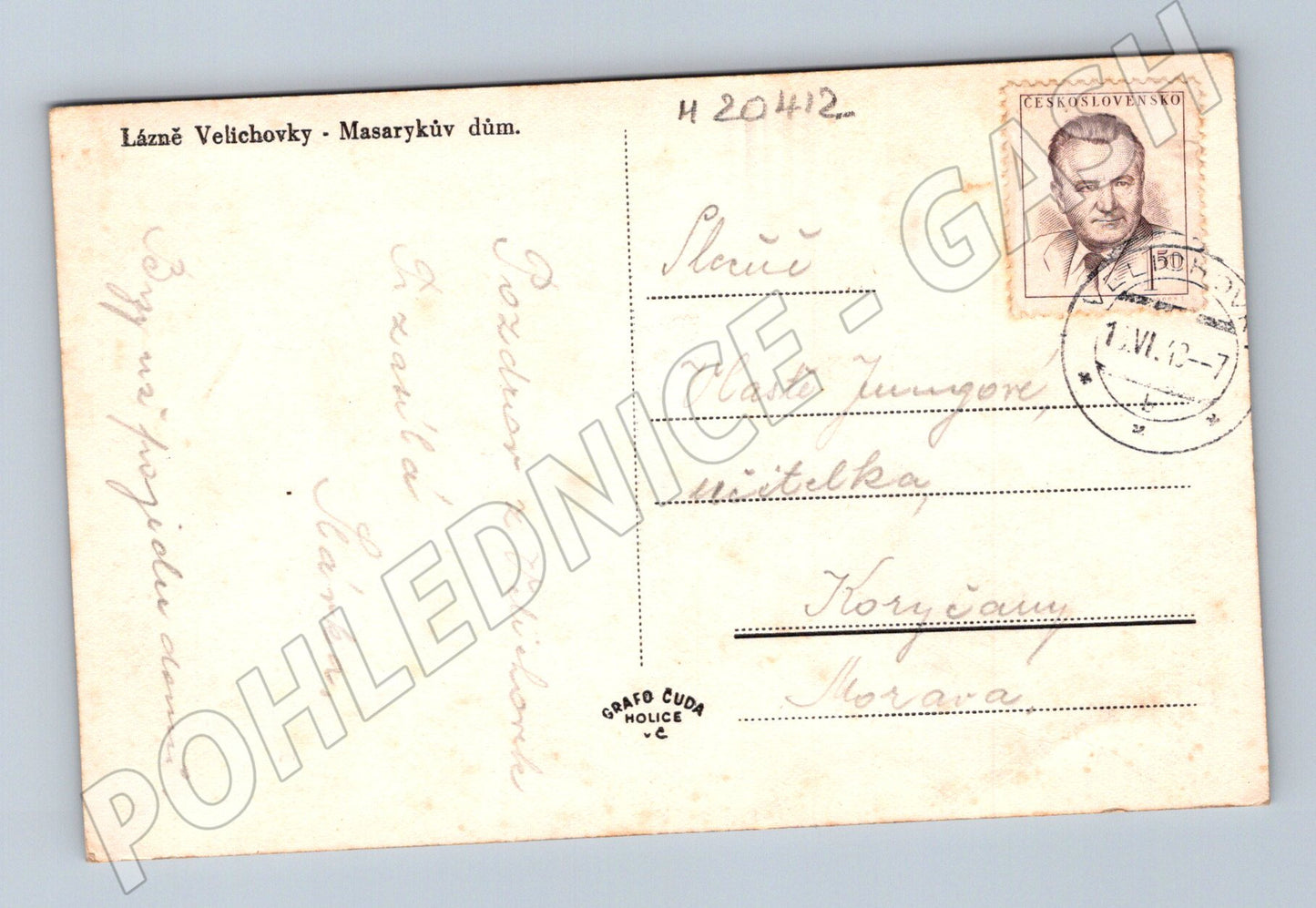 Pohlednice Lázně Velichovky Masarykův dům 1952 (M20412)