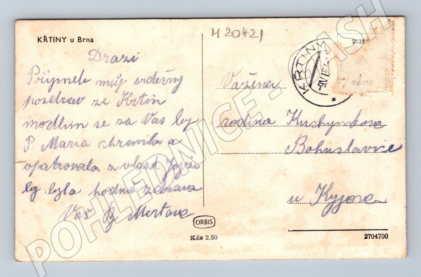Pohlednice Křtiny u Brna poutní kostel 1957 (M20421)