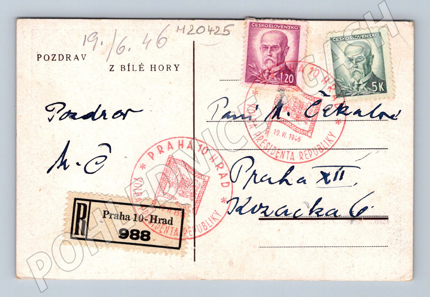 Pohlednice Bílá Hora Praha poutní areál 1946 (M20425)