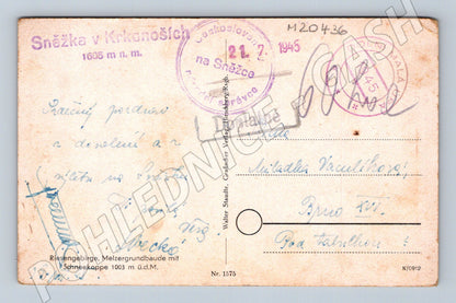 Pohlednice Sněžka Melzerova bouda 1945 (M20436)