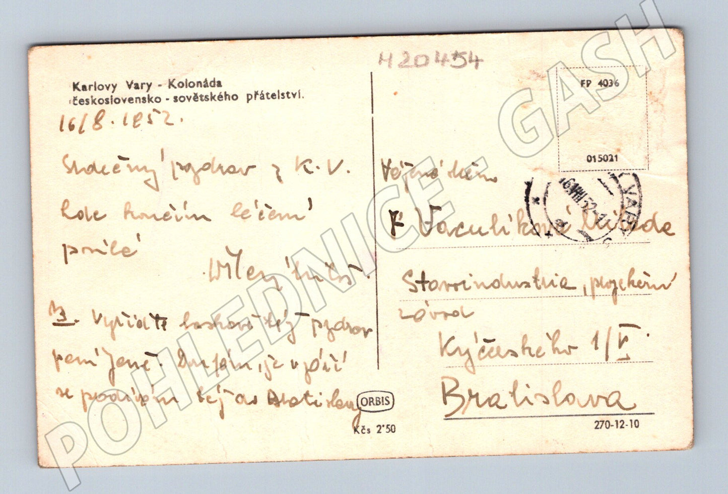 Pohlednice Karlovy Vary kolonáda 1952 (M20454)