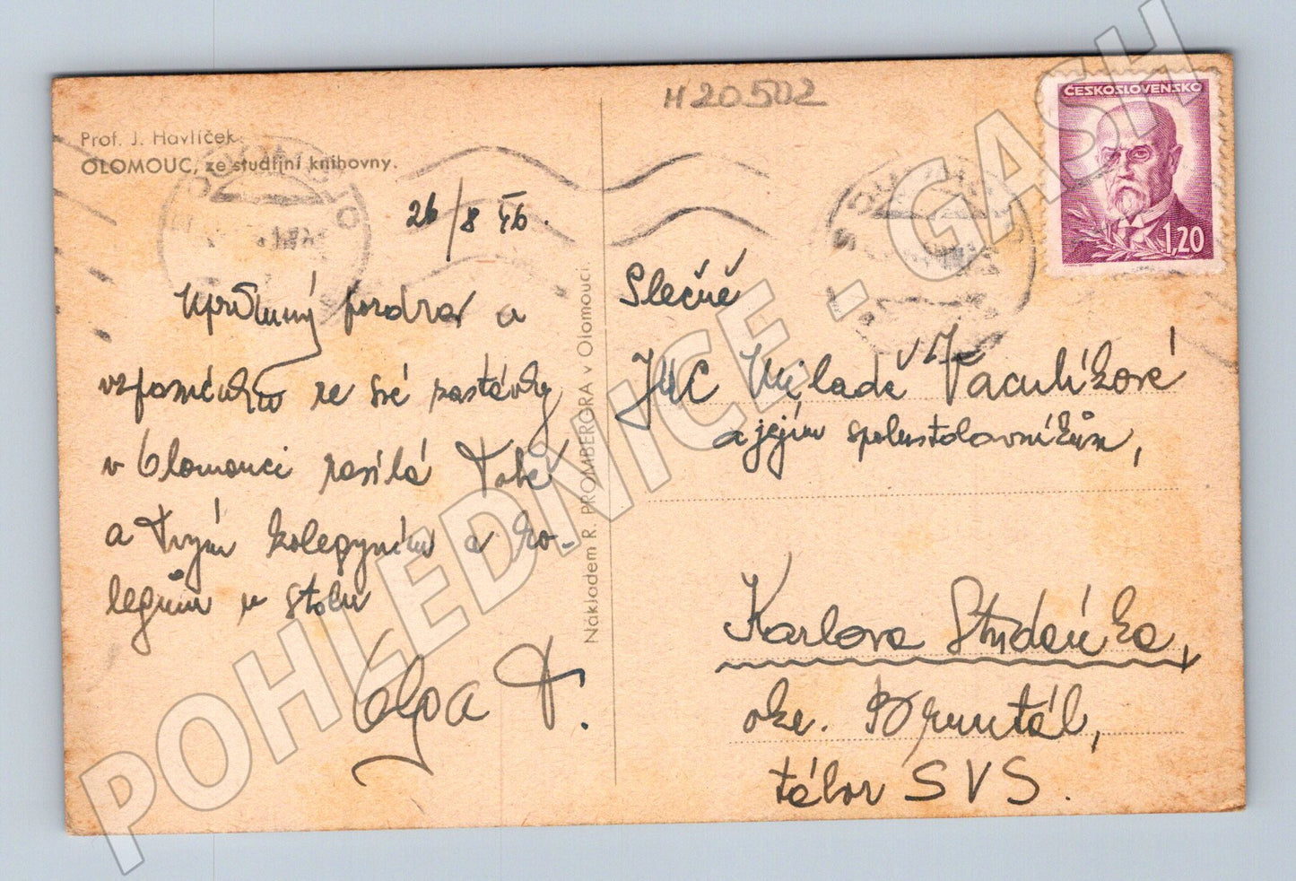 Pohlednice Olomouc 1936 Masarykova známka (M20502)