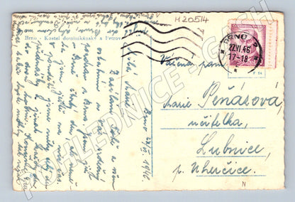 Pohlednice Brno dominikánský kostel a Petrov 1946 (M20514)