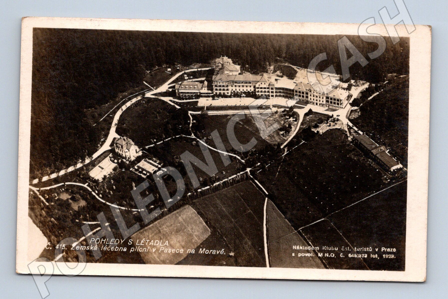 Pohlednice léčebna Paseka letecký pohled 1928 (M20555)