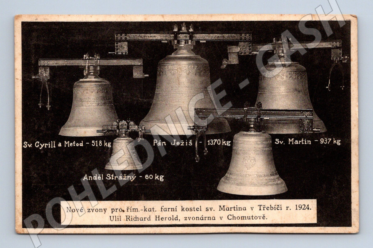 Pohlednice Třebíč nové zvony kostela sv Martina 1924 (M20570)
