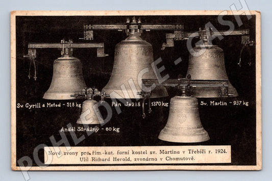 Pohlednice Třebíč nové zvony kostela sv Martina 1924 (M20570)