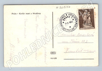 Pohlednice Praha Karlův most a Hradčany 1953 (M20577)