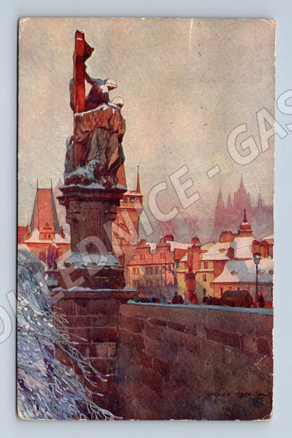 Pohlednice Praha Karlův most akvarel Šetelík 1923 (M20588)