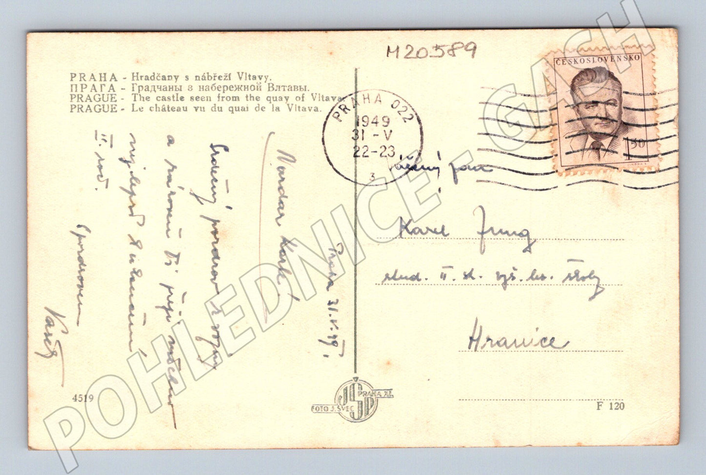 Pohlednice Praha Hradčany a Vltava 1949 (M20589)