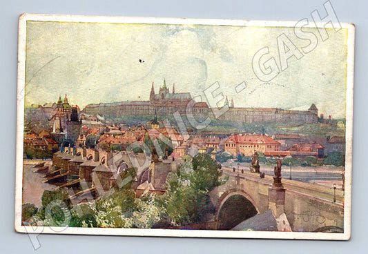 Pohlednice Praha Hradčany a Karlův most 1929 (M20600)