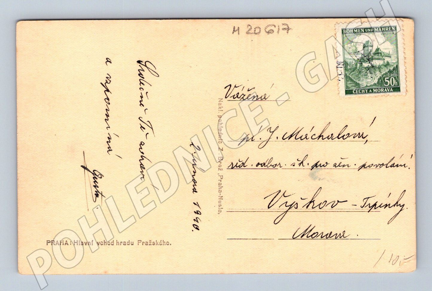 Pohlednice Praha hlavní vchod Pražského hradu 1941 (M20617)