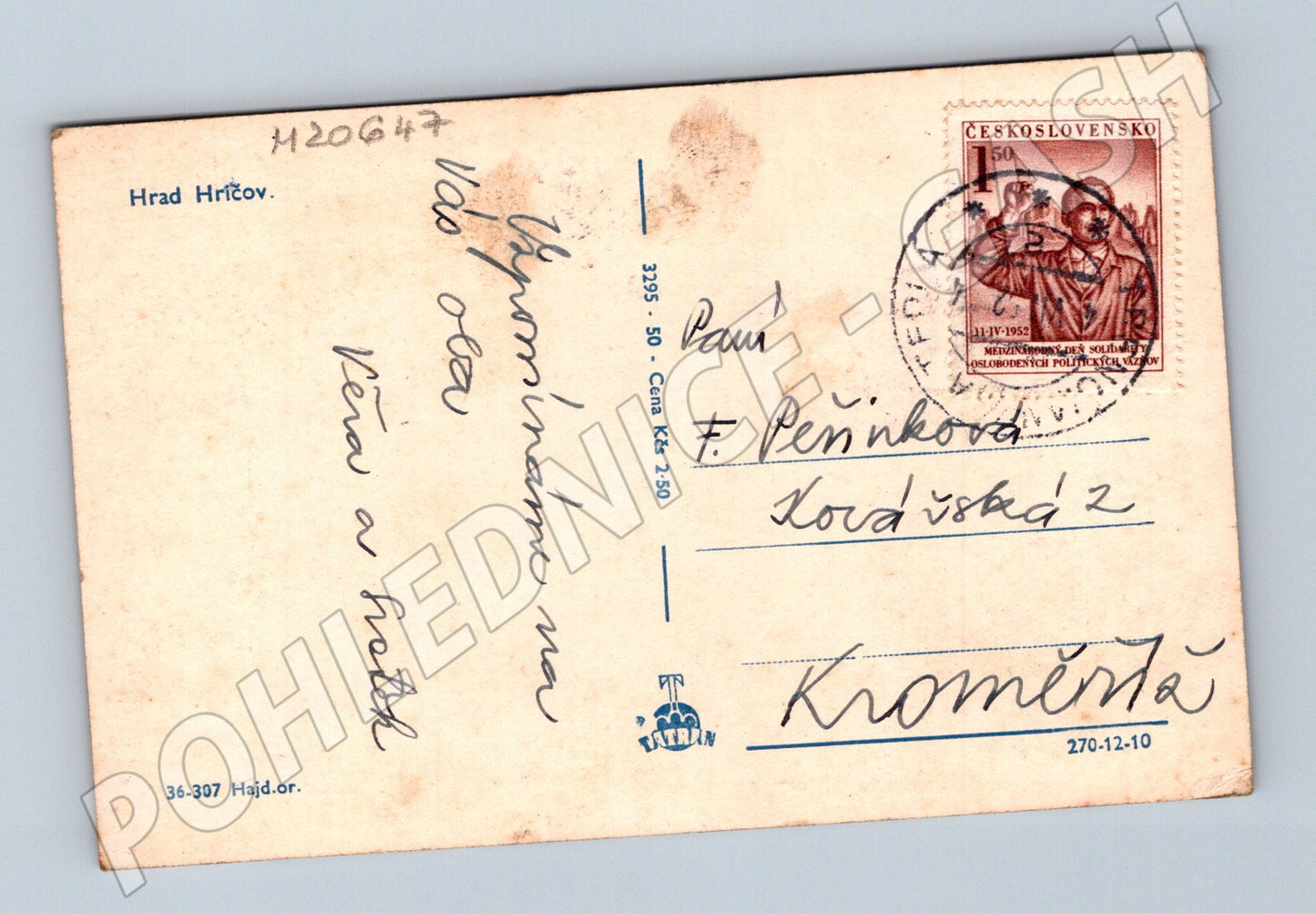 Pohlednice hrad Hříčov 1952 (M20647)