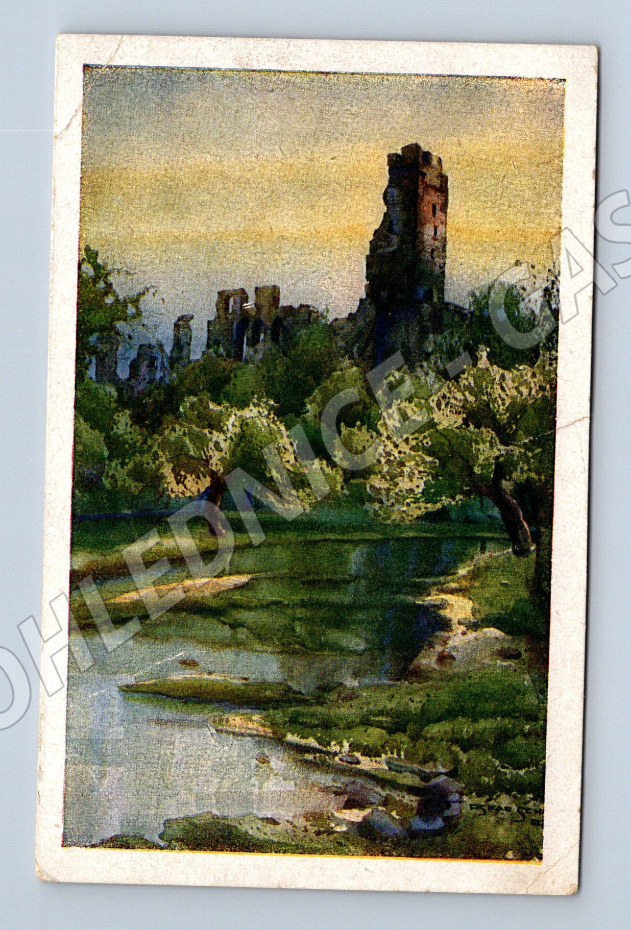 Pohlednice hrad Okoř kresba O Schmidt (M20652)