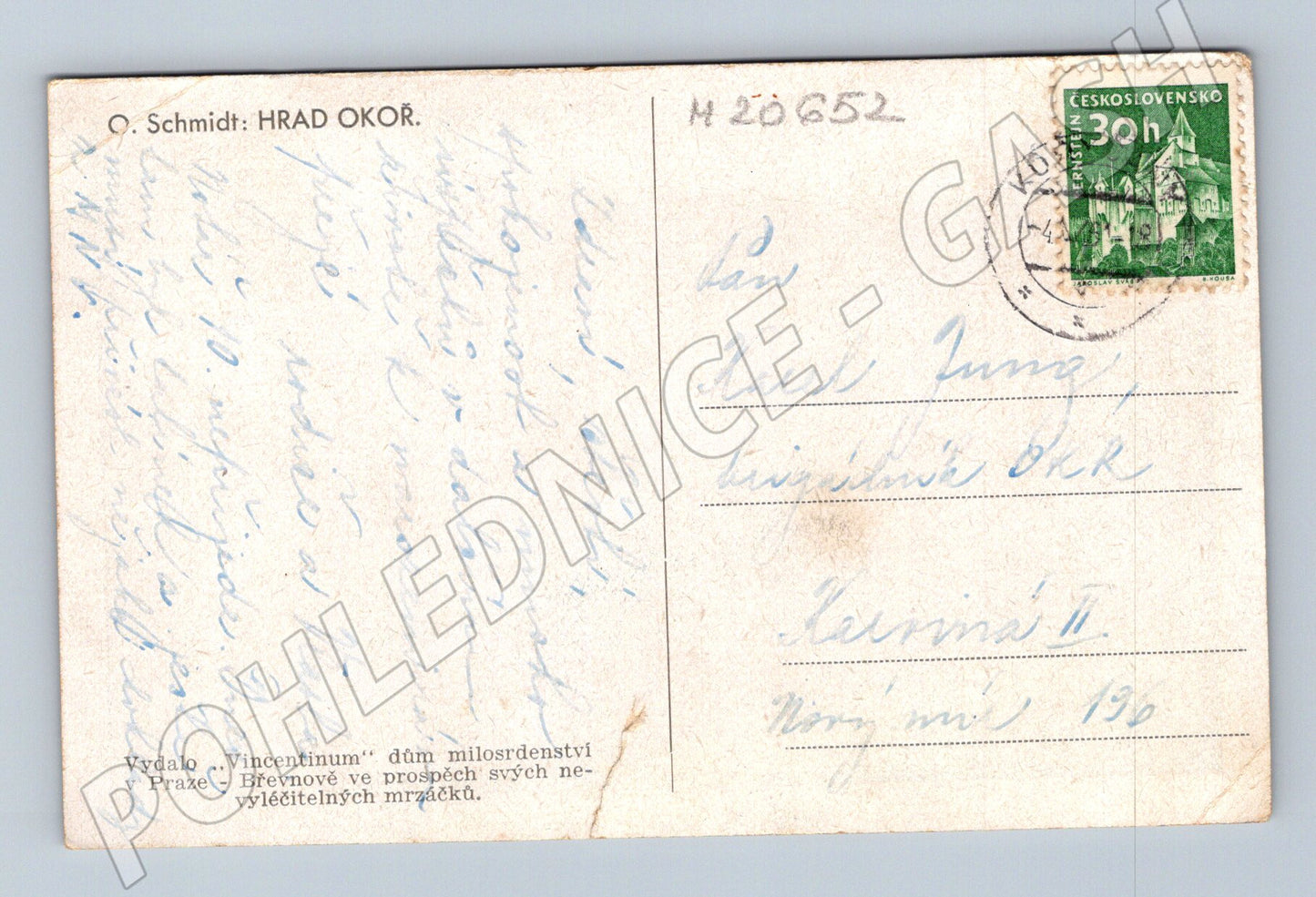 Pohlednice hrad Okoř kresba O Schmidt (M20652)