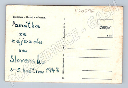 Pohlednice Bratislava Dunaj a hrad 1947 (M20696)