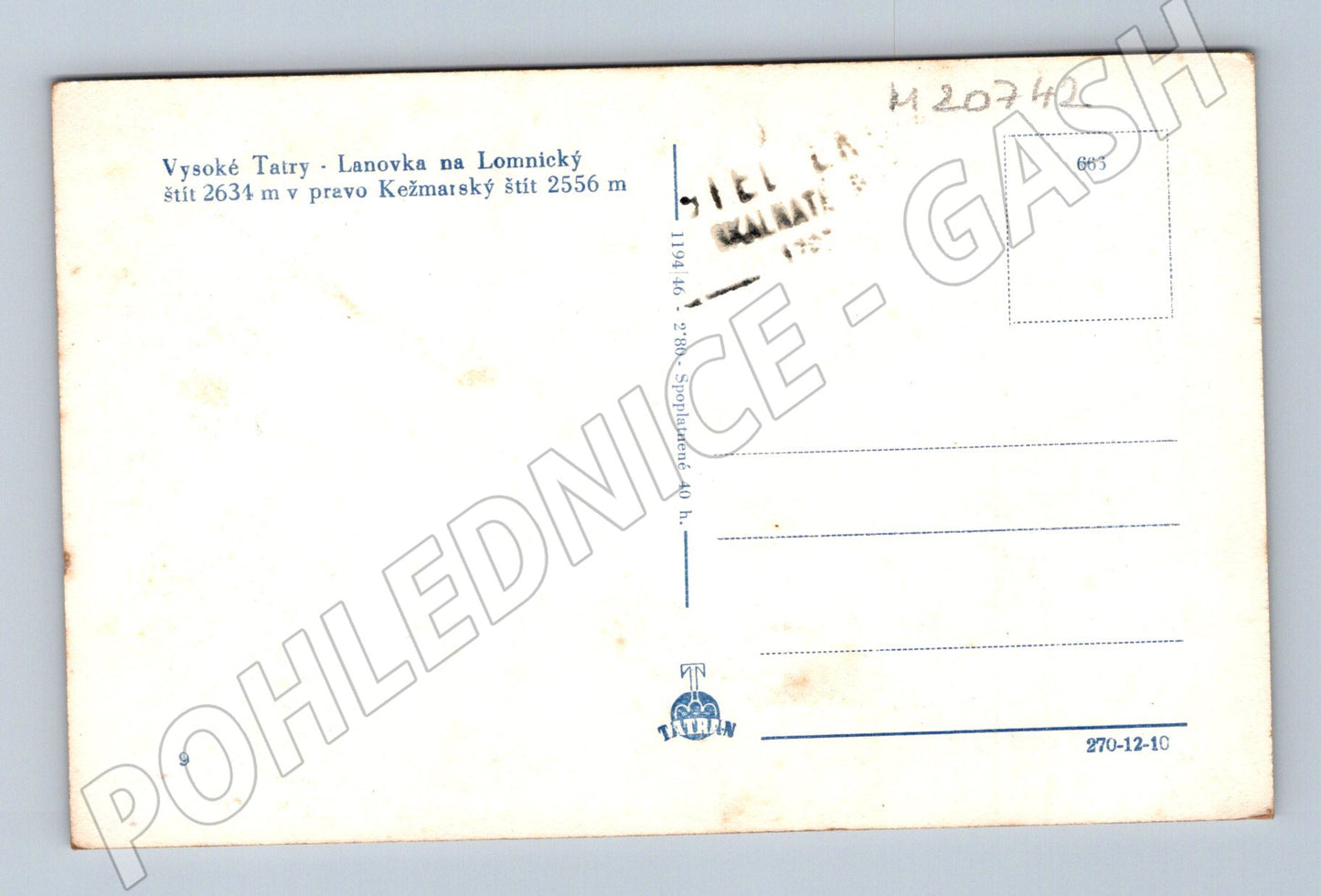 Pohlednice lanovka Lomnický štít Tatry (M20742)