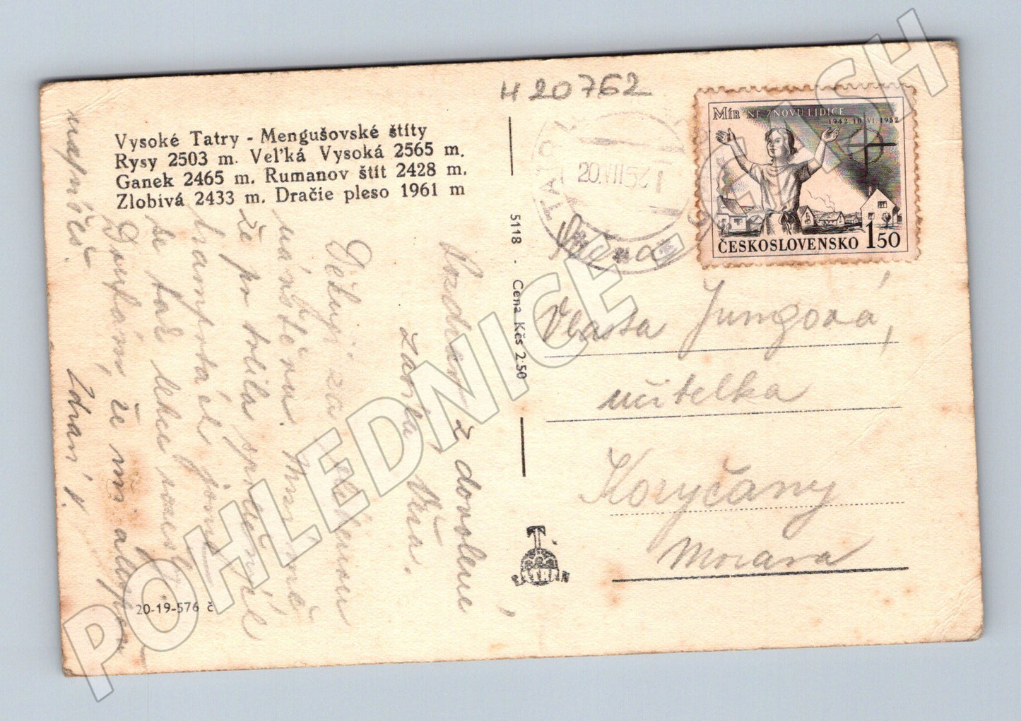 Pohlednice Mengusovské štíty Dračí pleso 1951 (M20762)