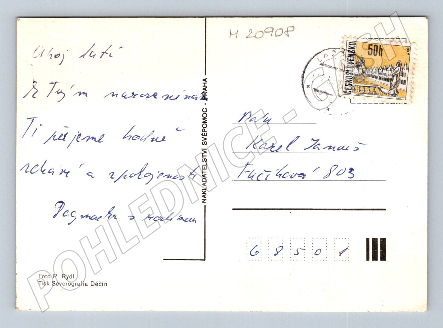 Pohlednice srdečné přání květiny známka (M20908)