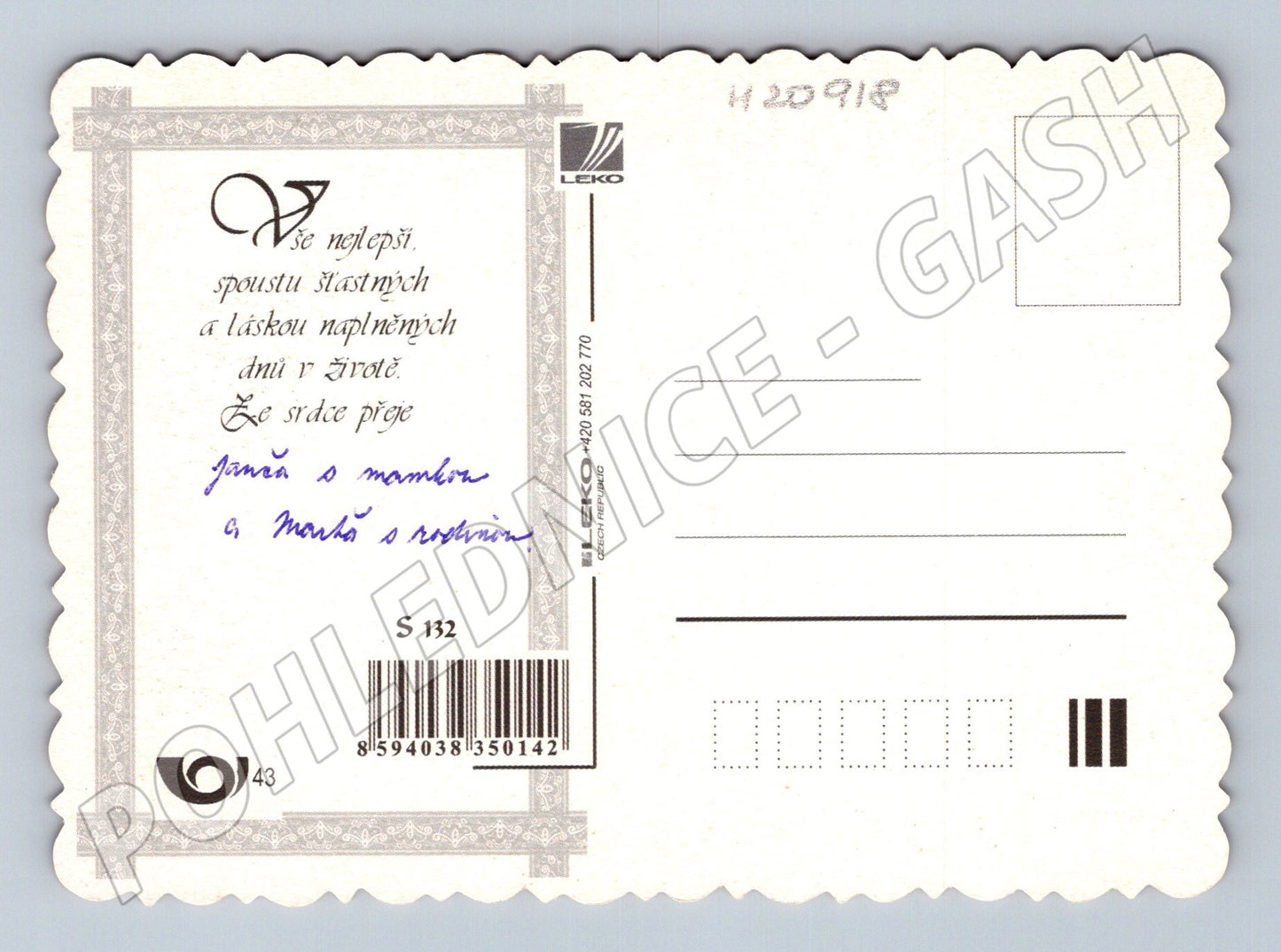 Pohlednice srdečné blahopřání květiny velký formát (M20918)