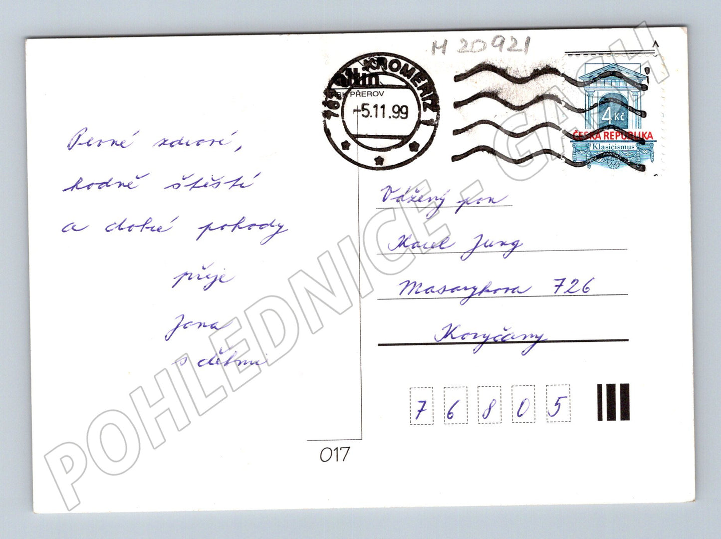 Pohlednice srdečné blahopřání květiny 1999 (M20921)