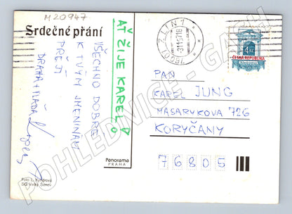 Pohlednice kytice jiřin Panorama 1997 (M20947)