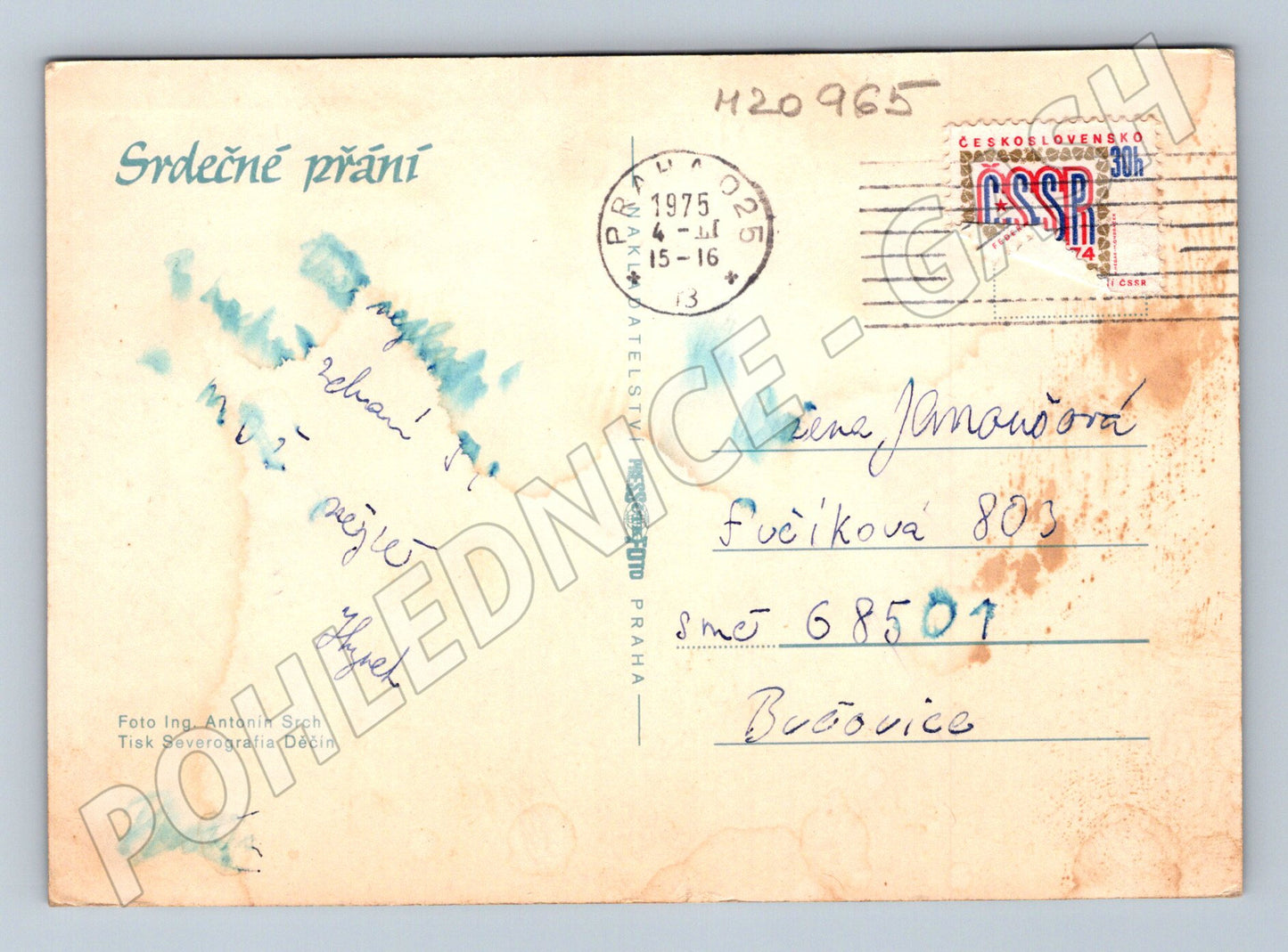 Pohlednice květiny 1975 Bučovice (M20965)