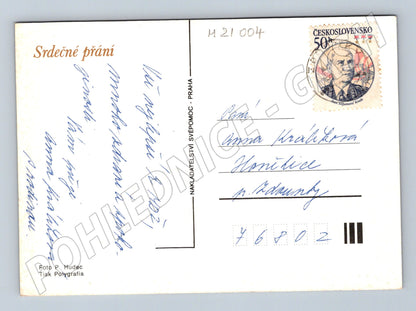 Pohlednice červené růže ve váze (M21004)