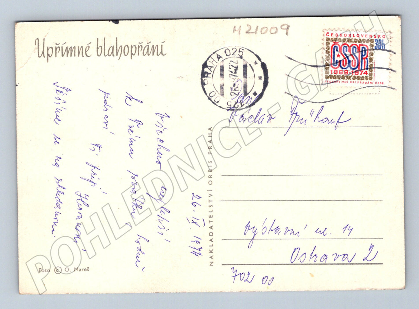Pohlednice červené růže Orbis 1974 (M21009)